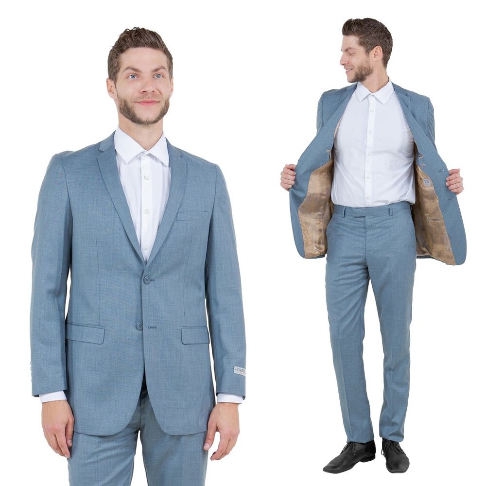 Sharkskin Slim Fit Mens 2-Piece Suit, Smoke Blue